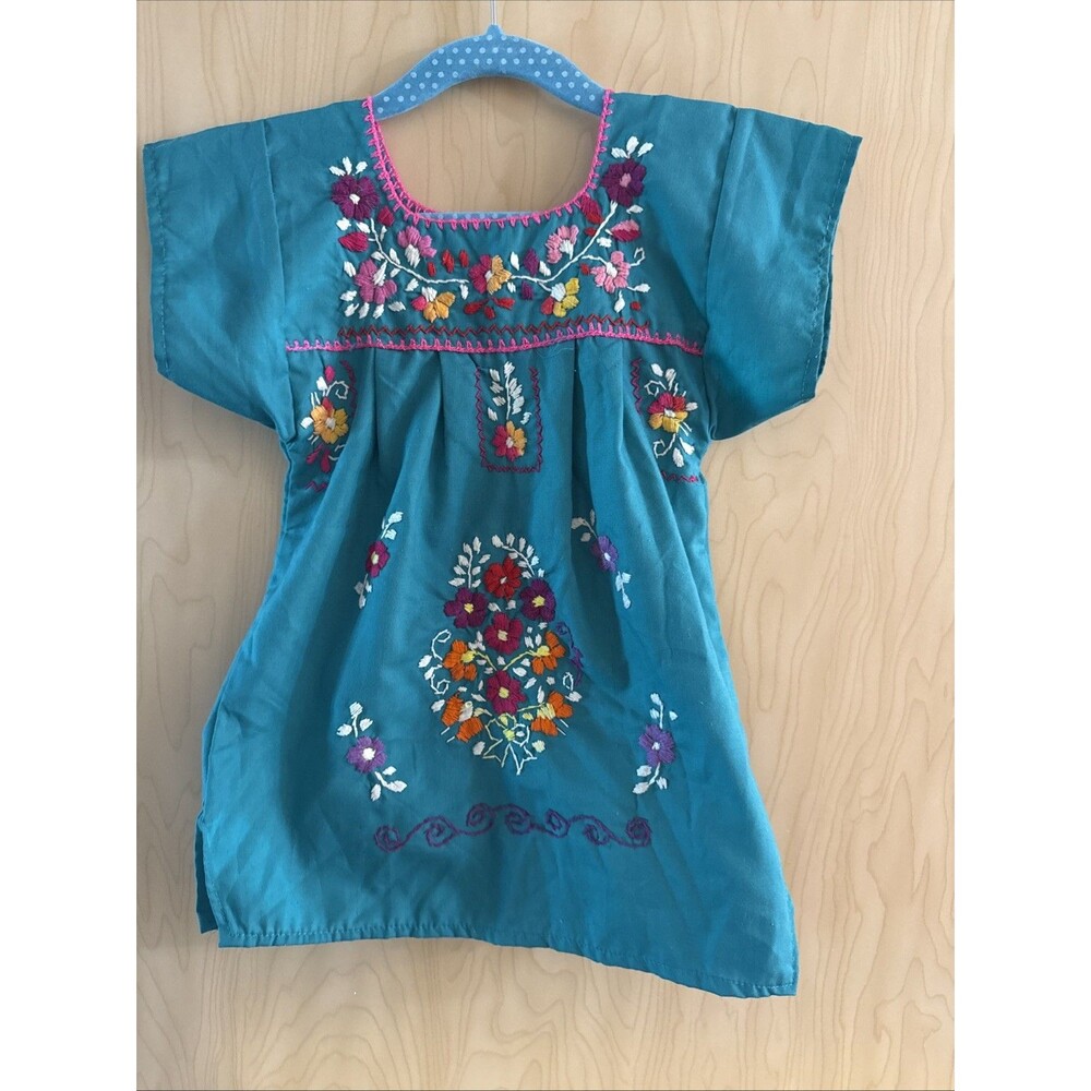 Mexican Dress For Girls Floral Puebla Hand-Embroidered Size 12 Months
